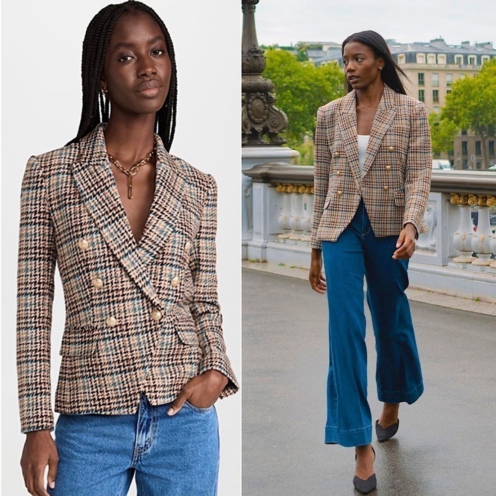 NWT L’AGENCE Kenzie Tweed Plaid Check Double Breasted Wool Academia Blazer 2 - Picture 6 of 16
